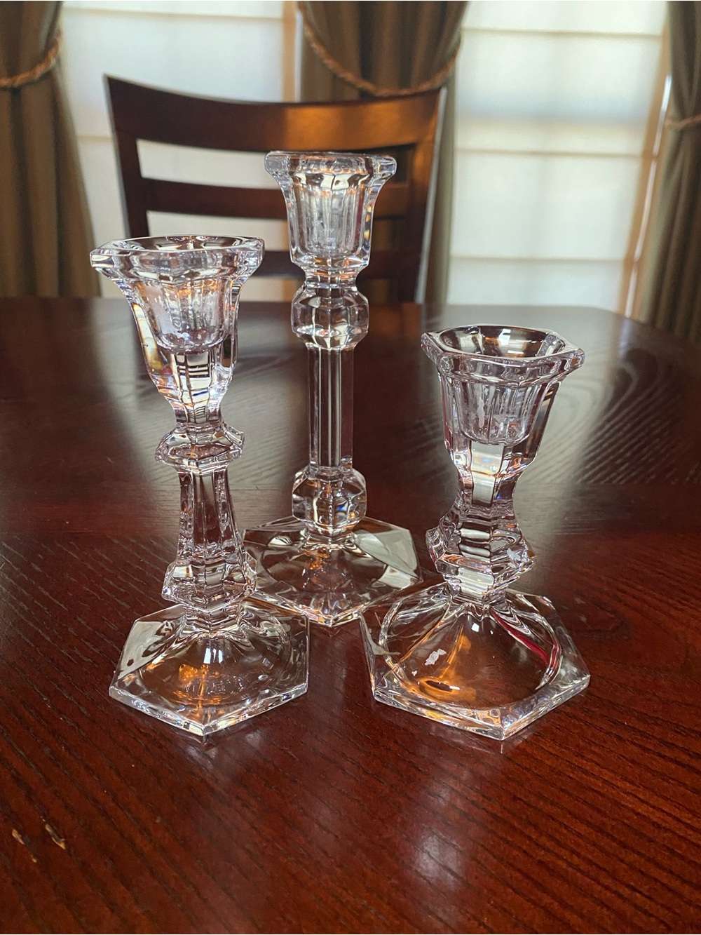 Clear Crystal-Style Glass Candlestick Holders - Set of 3
